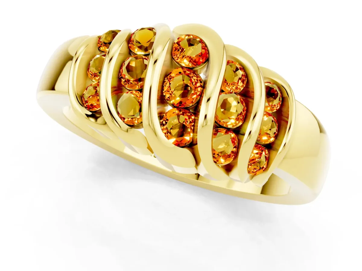 Round Citrine Multi-Row Crossover Band Yellow gold