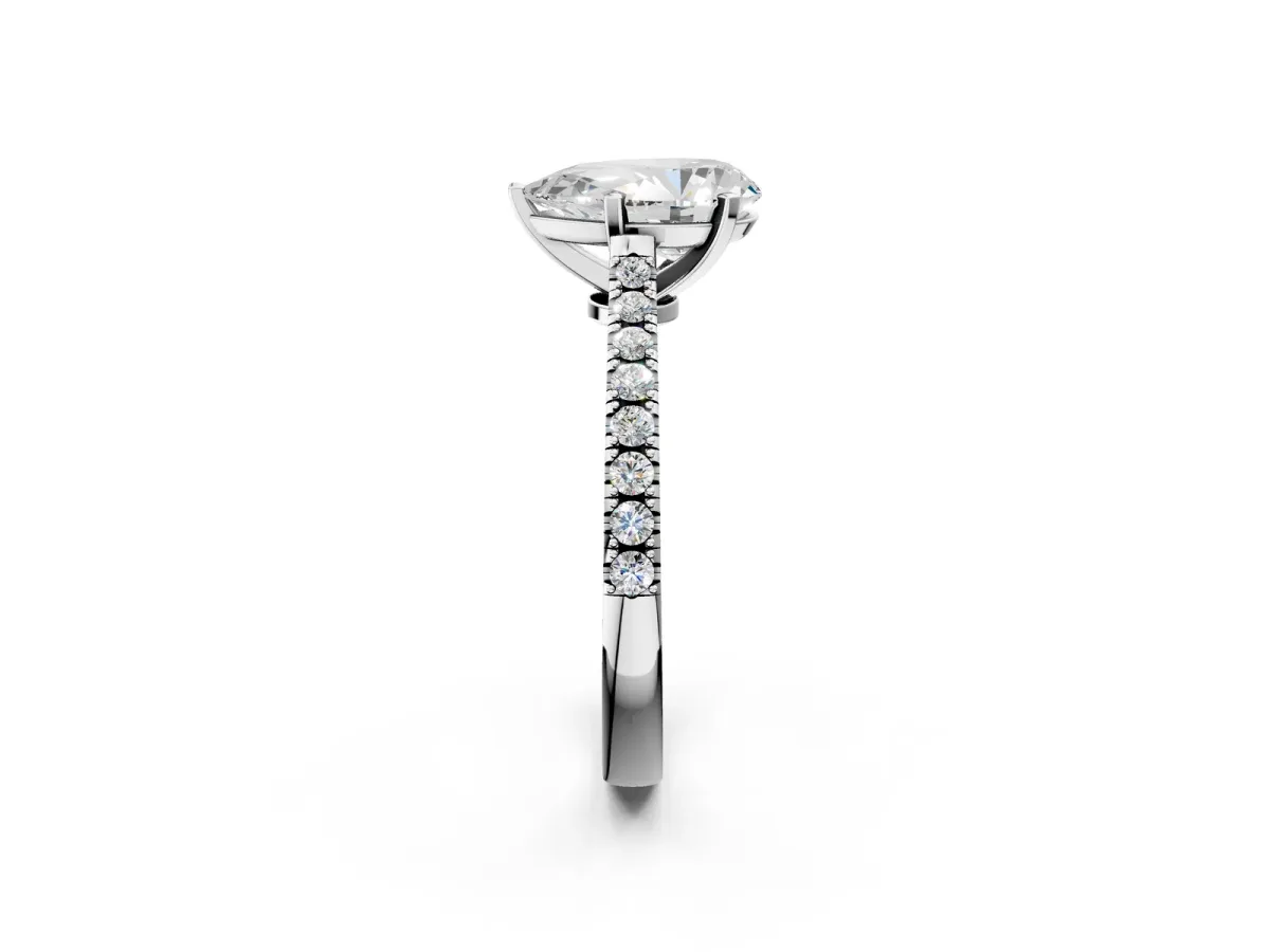 Pear Cut Cut Solitaire Diamond Engagement Ring with Pave Band and Four-Prong Setting Silver