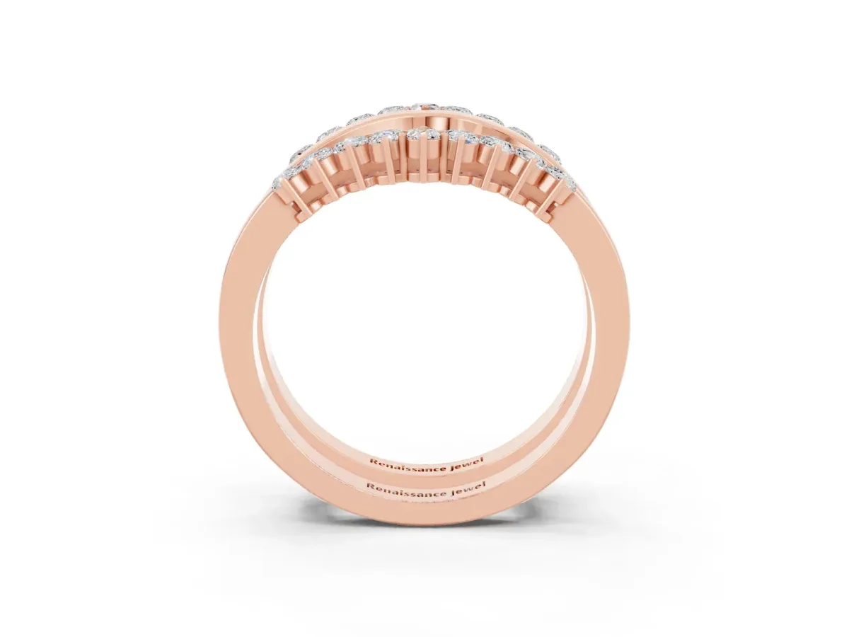 Round Moissanite Chevron Contour Band with Prong Setting Rose gold