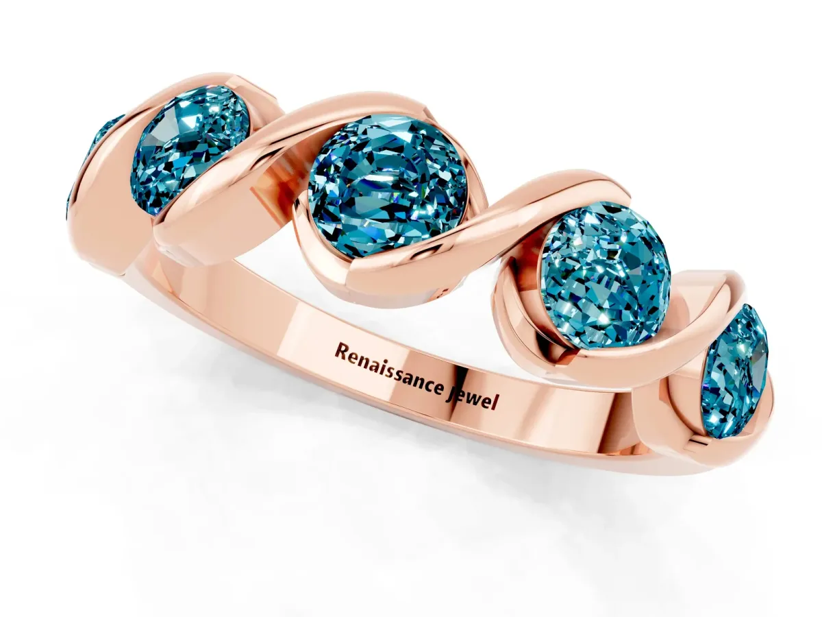 Round Blue Topaz Wave Band with Channel Setting and Shared Prongs Rose gold