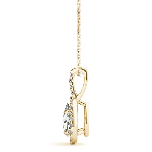 Halo Pear Cut Diamond Pendant with Prong Setting Yellow gold