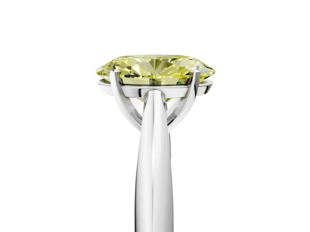 Fancy Yellow Oval Cut Diamond Solitaire Engagement Ring with Cathedral Setting and Four-Prong Mount Platinum