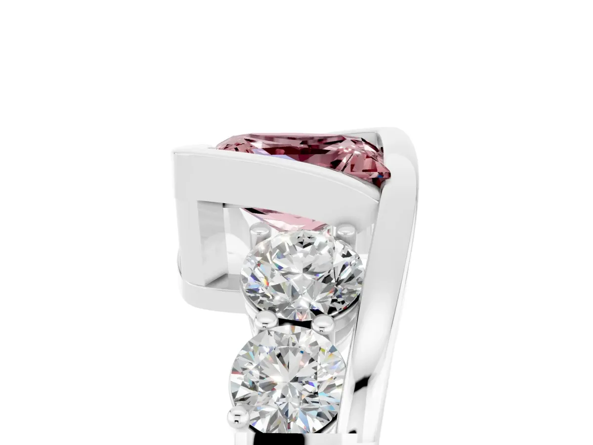 Bezel Set Princess Cut Morganite Bypass Ring with Round Accents Silver