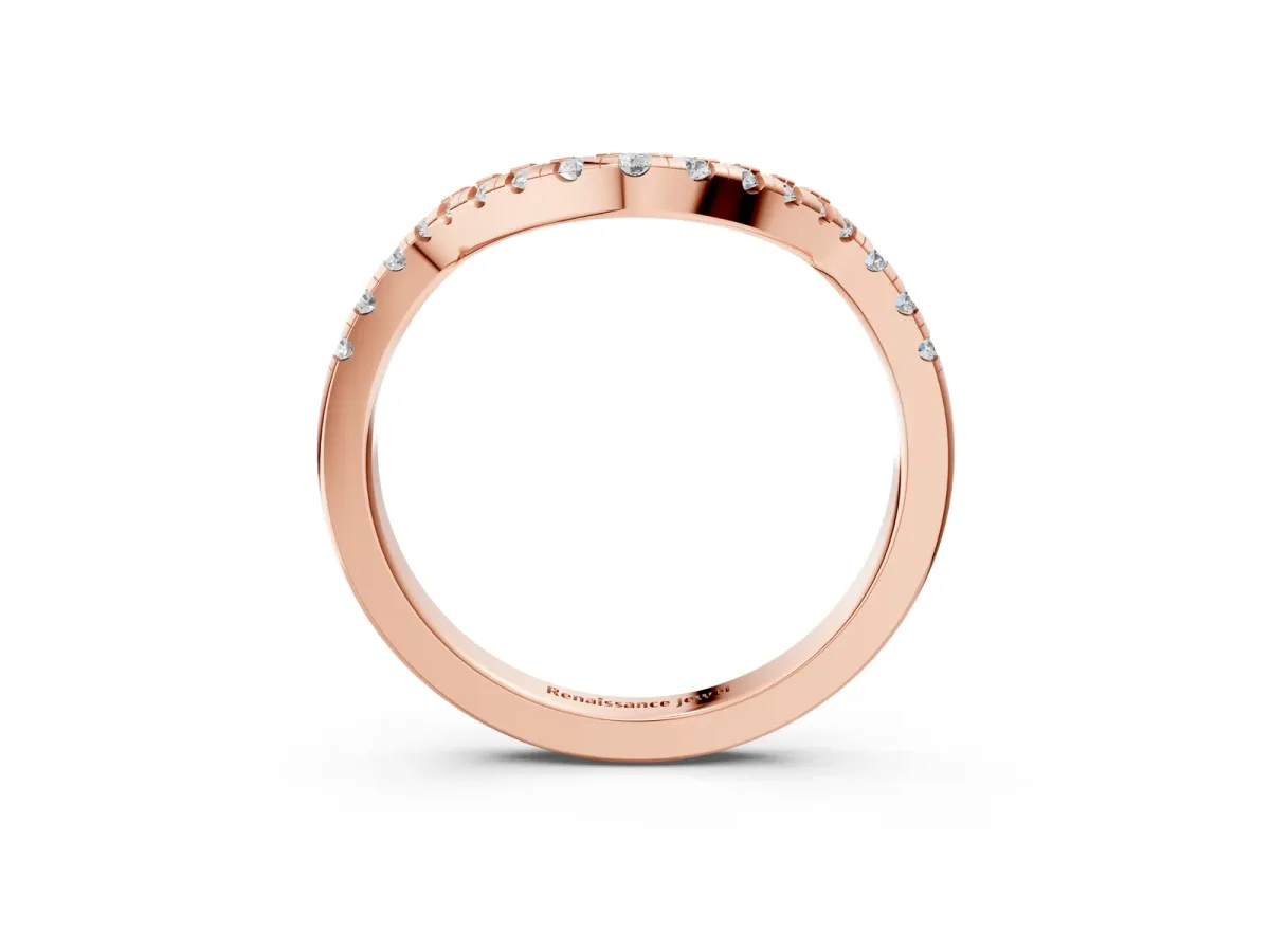 Diamond Curved Pavé Round Stone Contour Band Rose gold