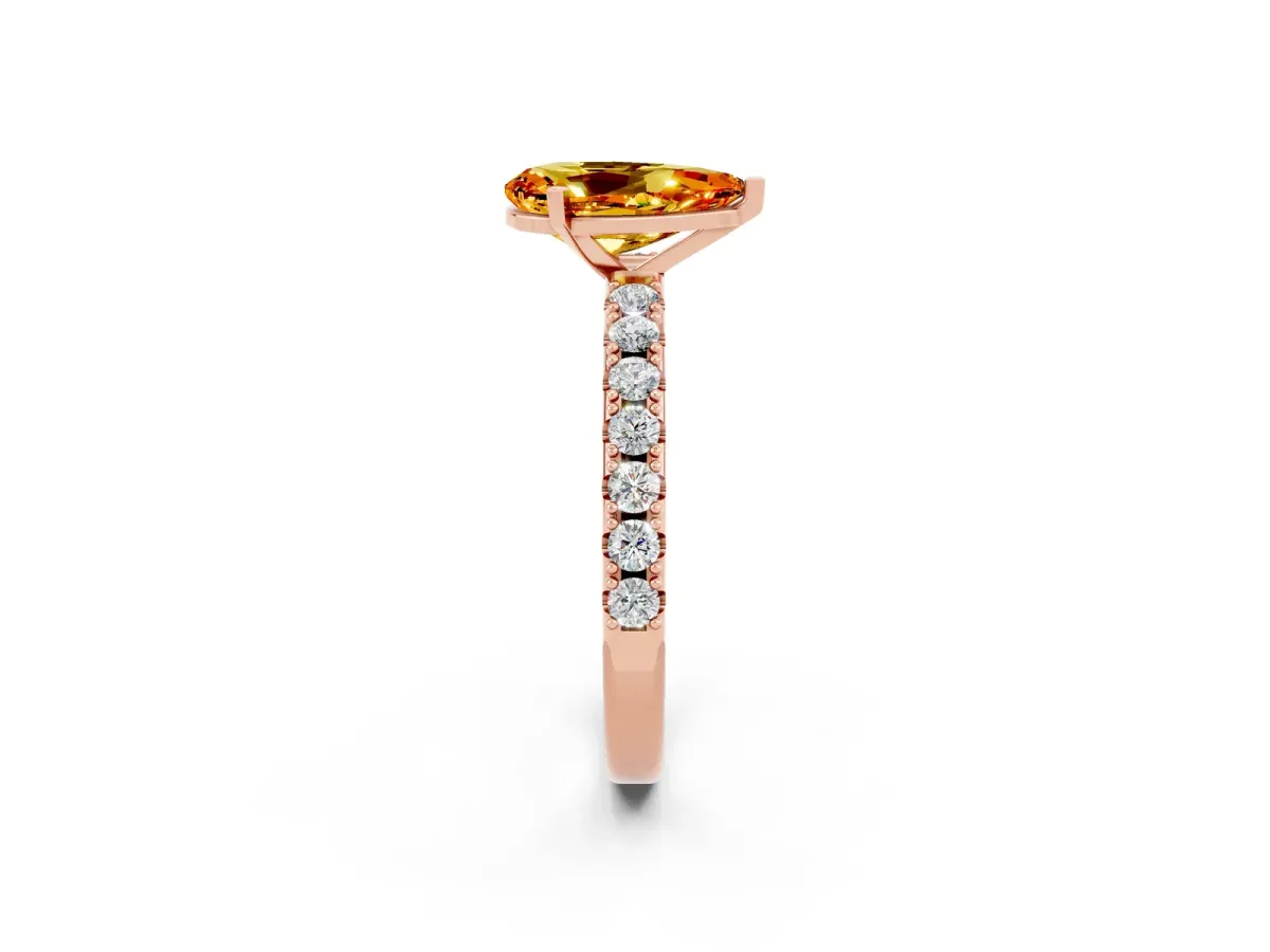 Pear Cut Citrine Solitaire Pavé Band with Four-Prong Setting Rose gold