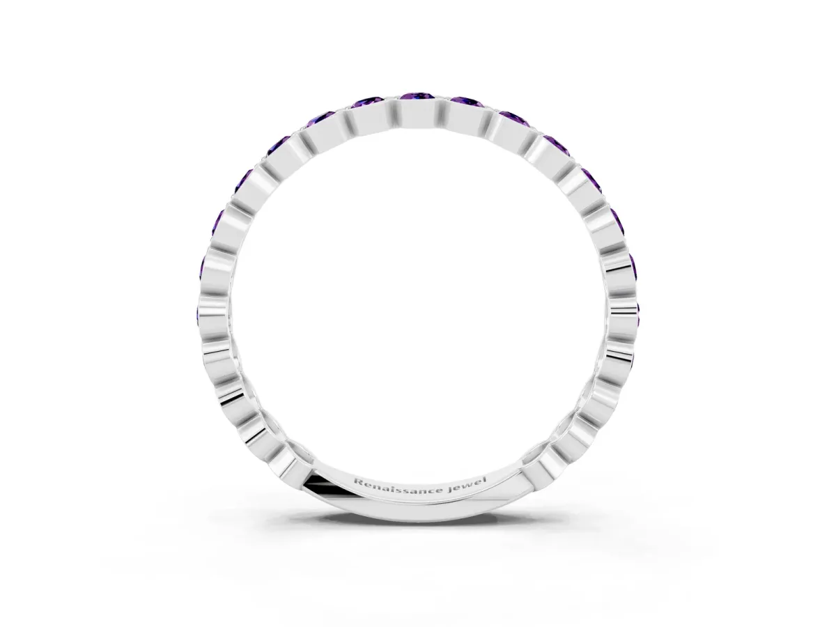 Round Amethyst Bezel Set Eternity Band White gold