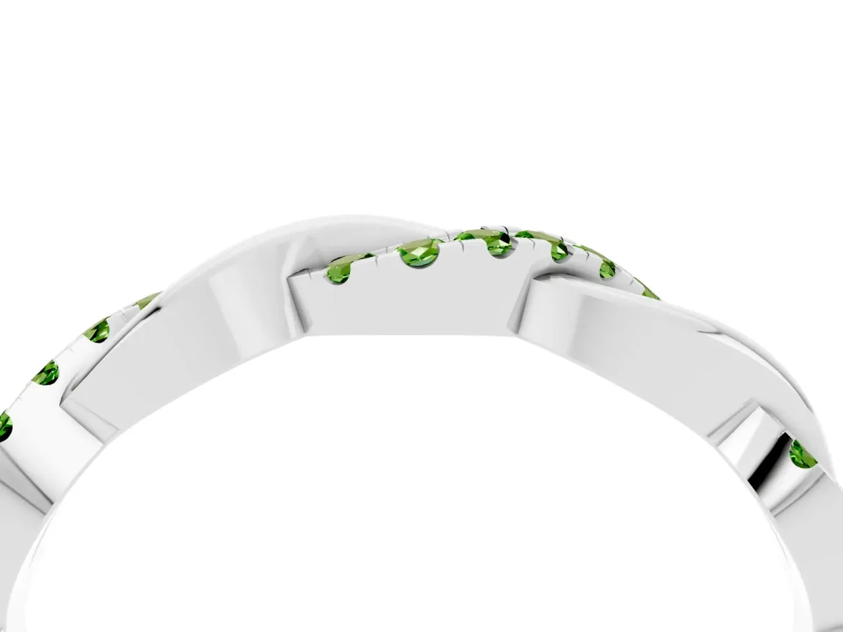 Round Peridot Twist Eternity Band with Pavé Setting Platinum