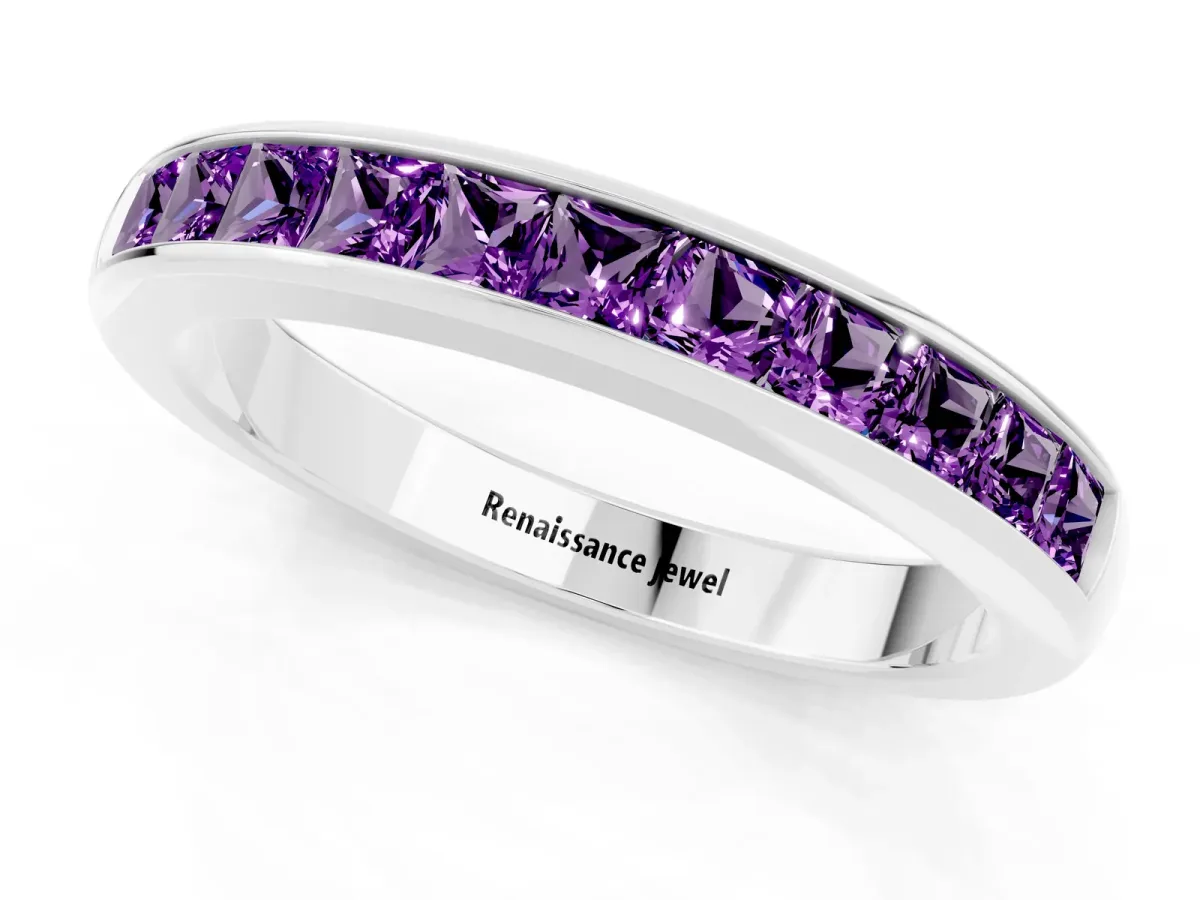 Channel Set Princess Cut Amethyst Eternity Band White gold