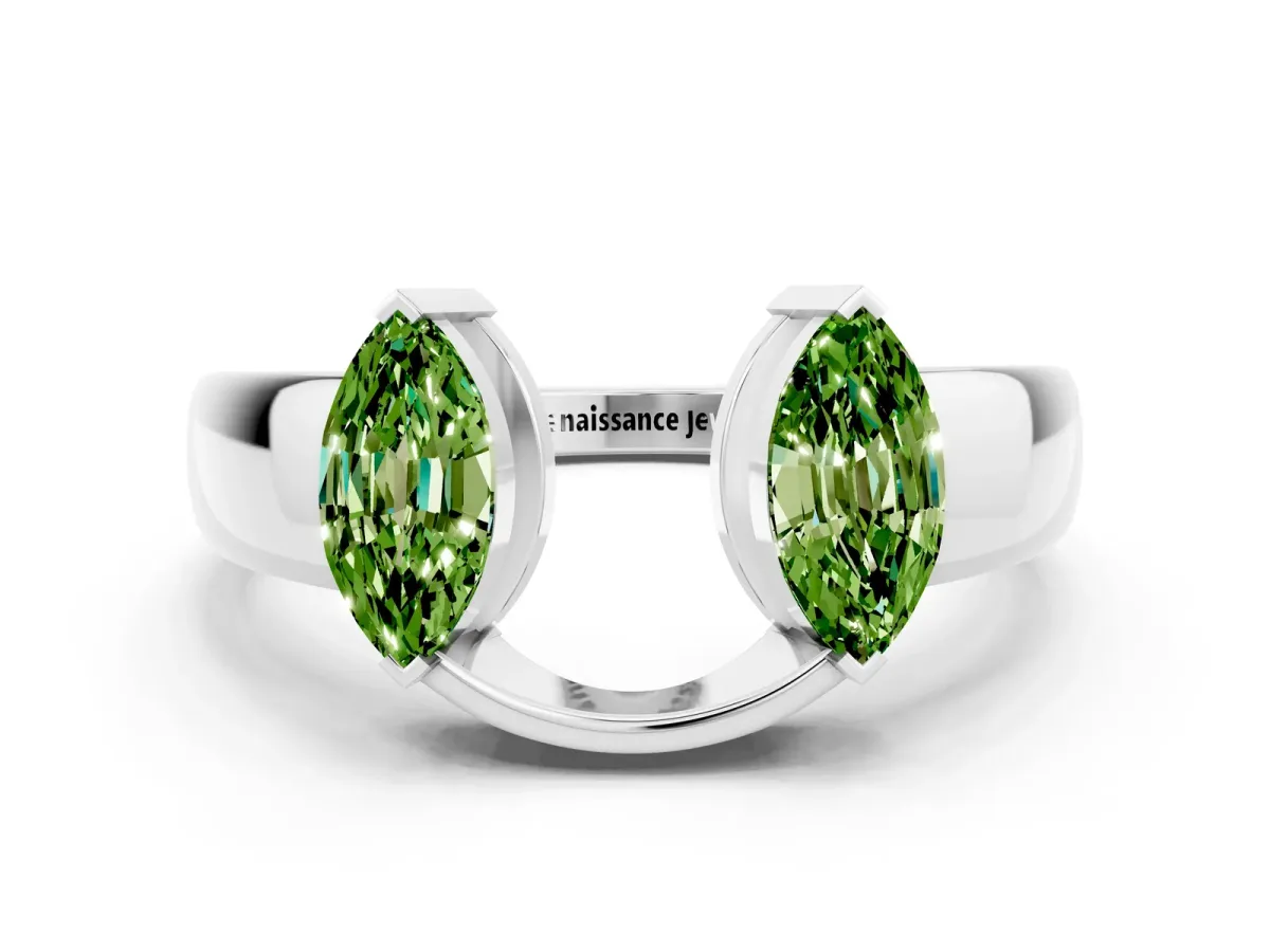 Marquise Peridot Open Band Ring with Tension Setting White gold
