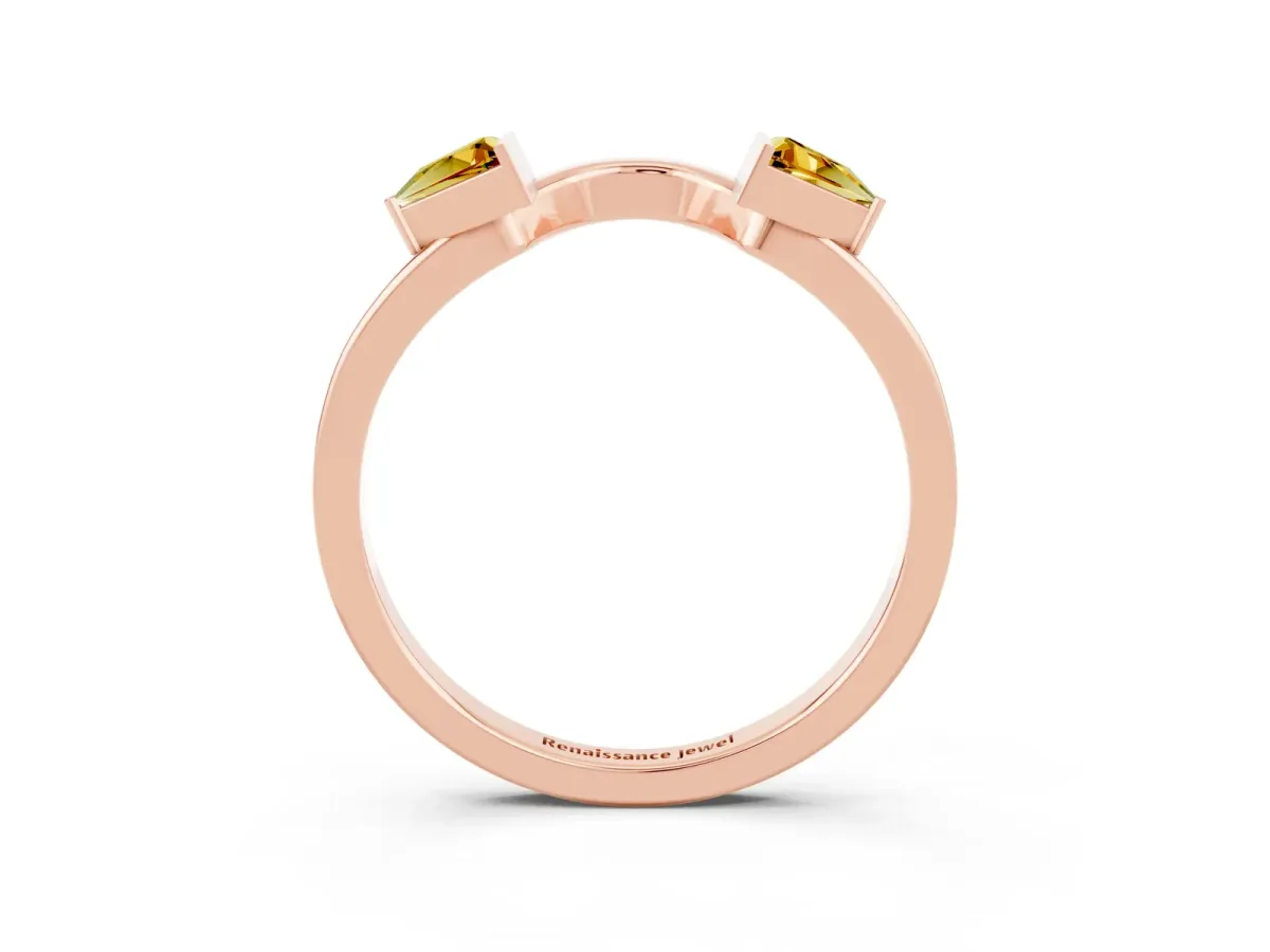 Trillion Citrine Open Band Ring with Bezel Setting Rose gold