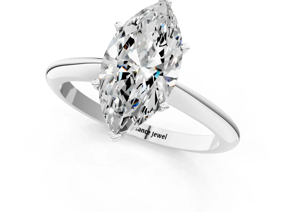 Marquise Cut Diamond Solitaire Engagement Ring with Classic Band and Four-Prong Setting Silver