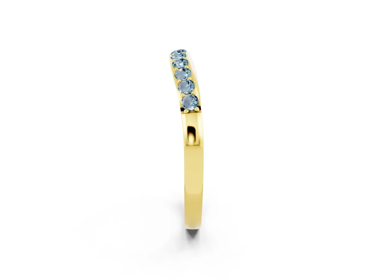 Round Aquamarine Curved Wedding Band with Channel Setting Yellow gold
