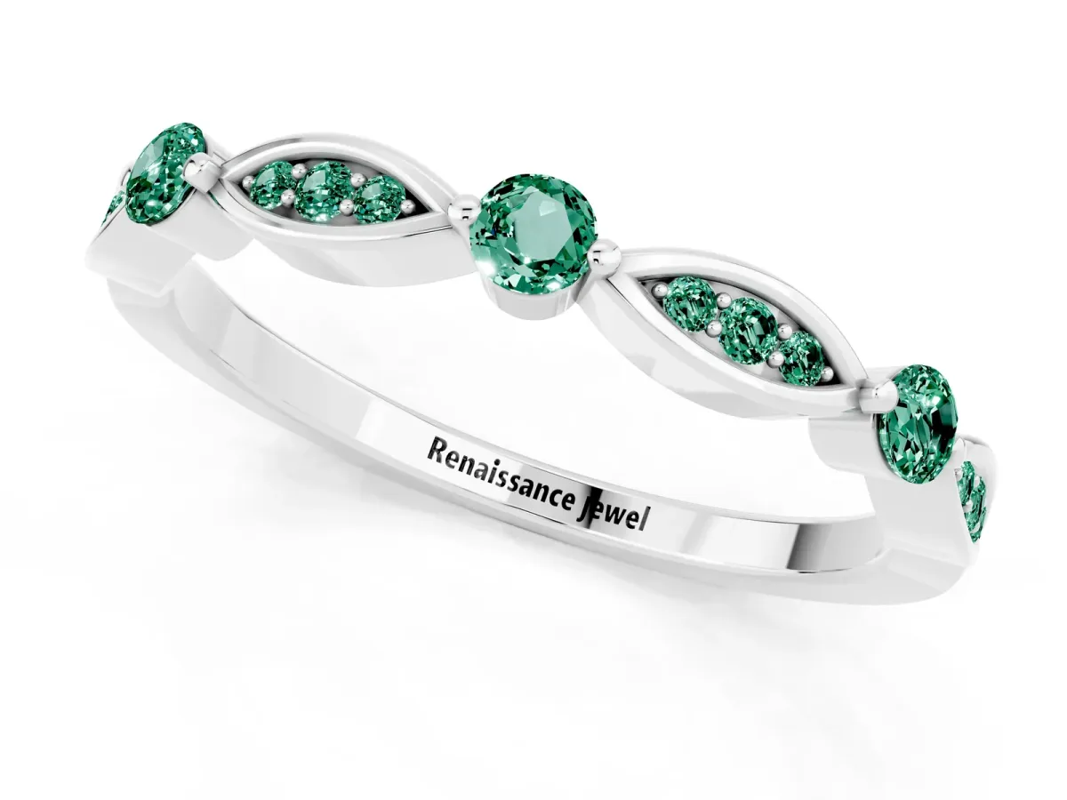 Marquise and Round Green Sapphire Milgrain Band with Bezel Setting Silver