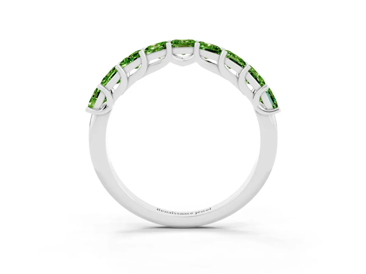 Princess Cut Peridot Channel-Set Eternity Band with Prong Setting Silver