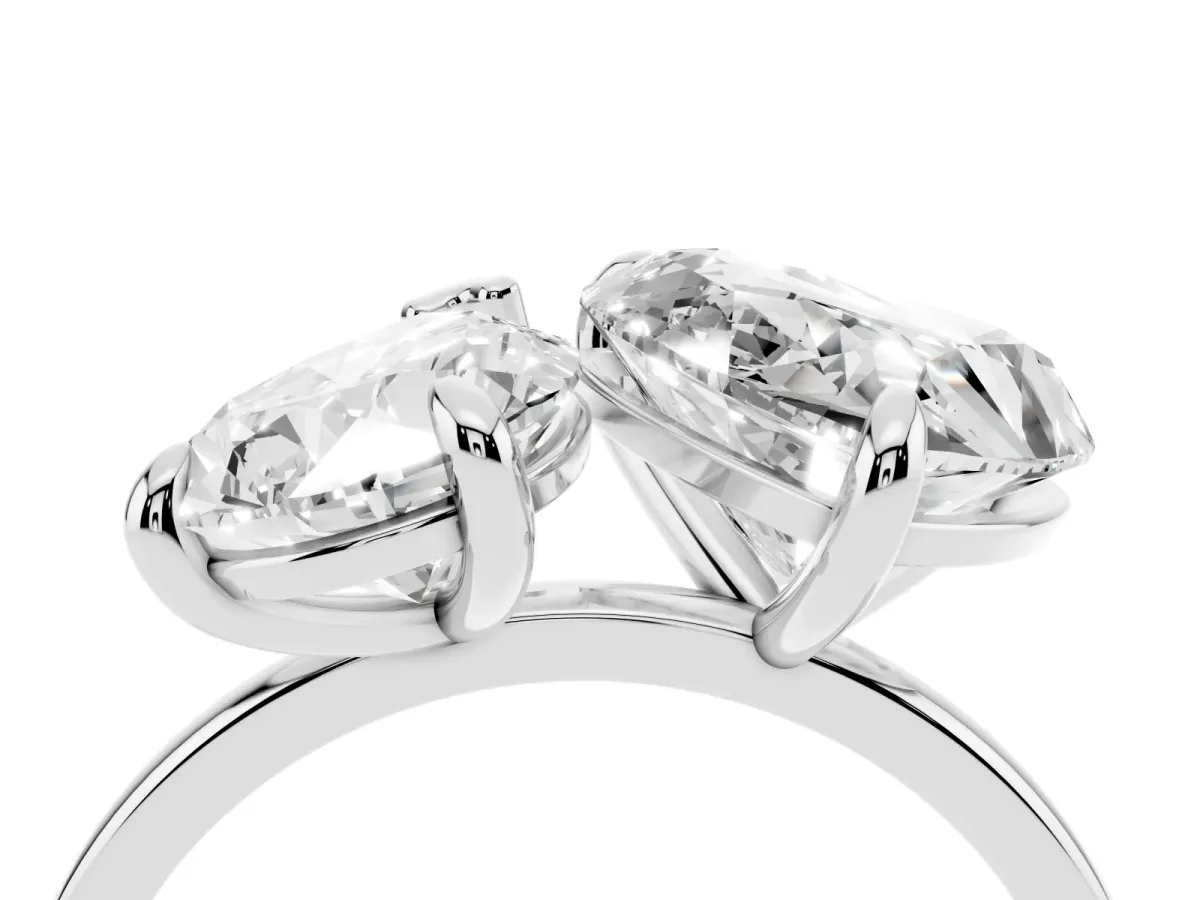 Pear and Heart Toi Moi Ring with Prong Setting and Plain Band Platinum