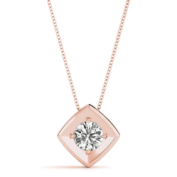 Round Diamond Square Bezel Pendant Rose gold