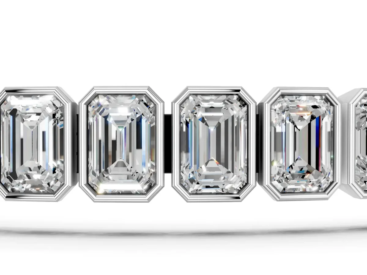 Emerald Cut Diamond Tennis Bracelet with Bezel Setting White gold