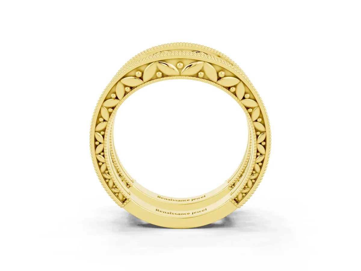 Round Moissanite Milgrain Eternity Band with Channel Setting Yellow gold