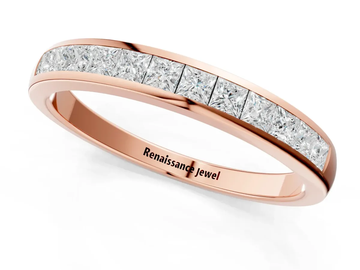 Princess Cut Channel Set Diamond Eternity Band Rose gold