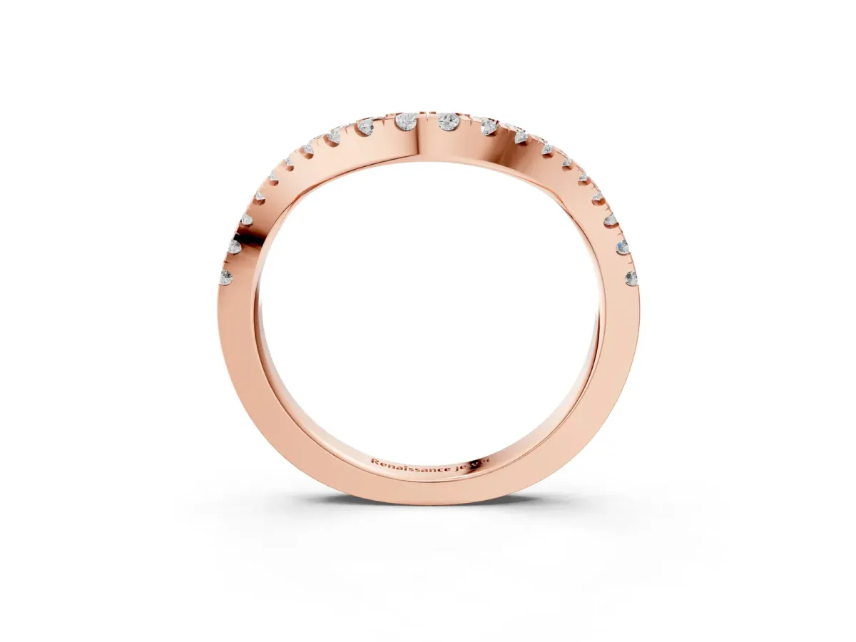 Curved Pavé Round Diamond Eternity Band with Shared Prong Setting Rose gold
