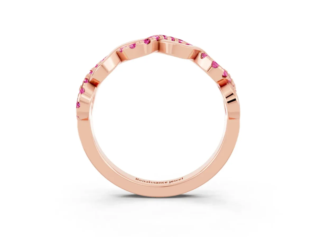 Twist Infinity Round Pink Sapphire Band with Pavé Setting Rose gold