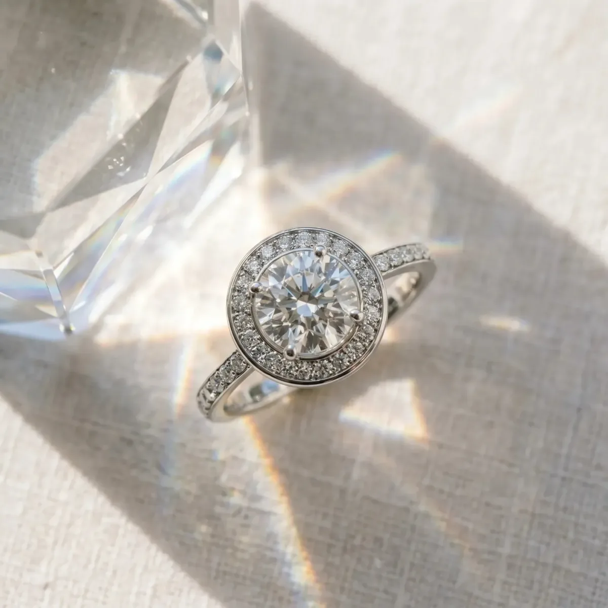Asscher Cut Diamond Halo Ring with Bezel Frame and Pavé Band Platinum