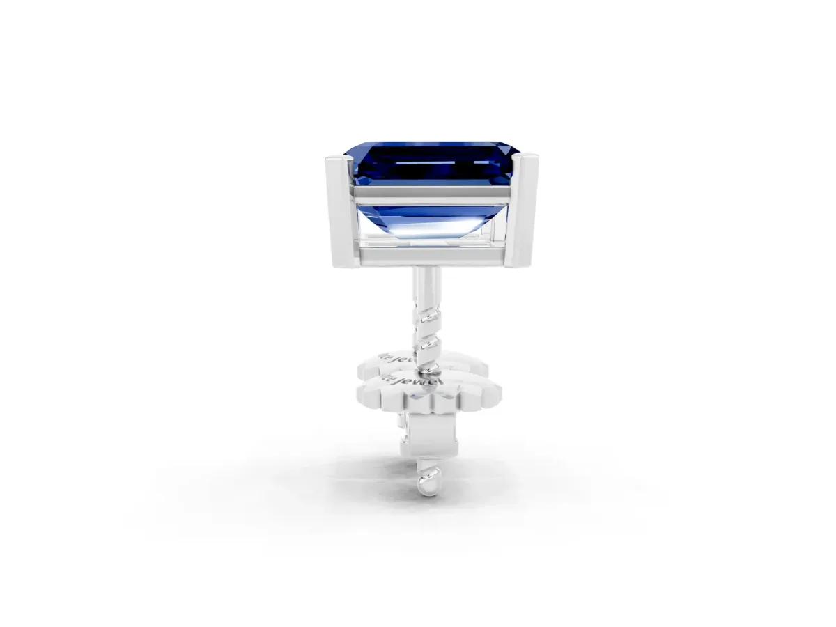 Emerald Cut Blue Sapphire Stud Earrings Platinum