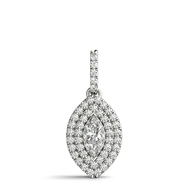 Marquise Diamond Halo Pendant with Pavé Setting Silver