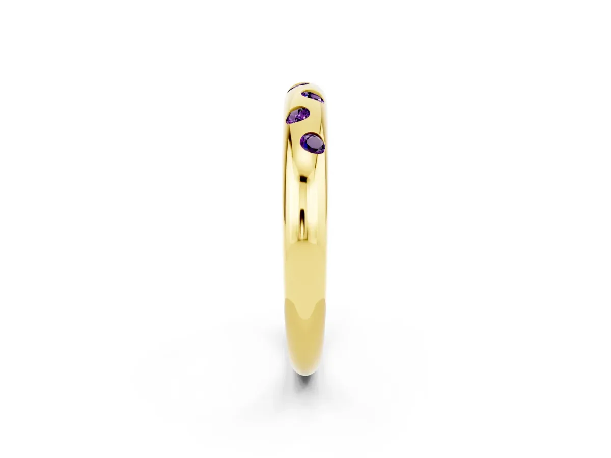 Round Amethyst Flush-Set Comfort Fit Band Yellow gold