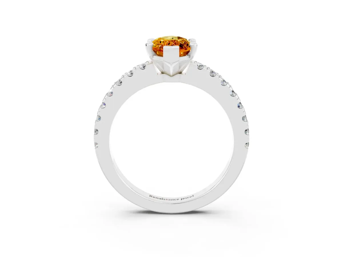 Marquise Cut Solitaire Citrine with Pavé Band and Four-Prong Setting Silver