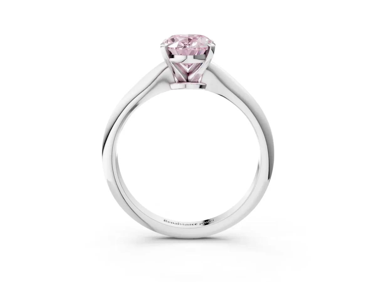 Fancy Pink Oval Cut Diamond Solitaire Engagement Ring with Classic Band and Four-Prong Setting Silver