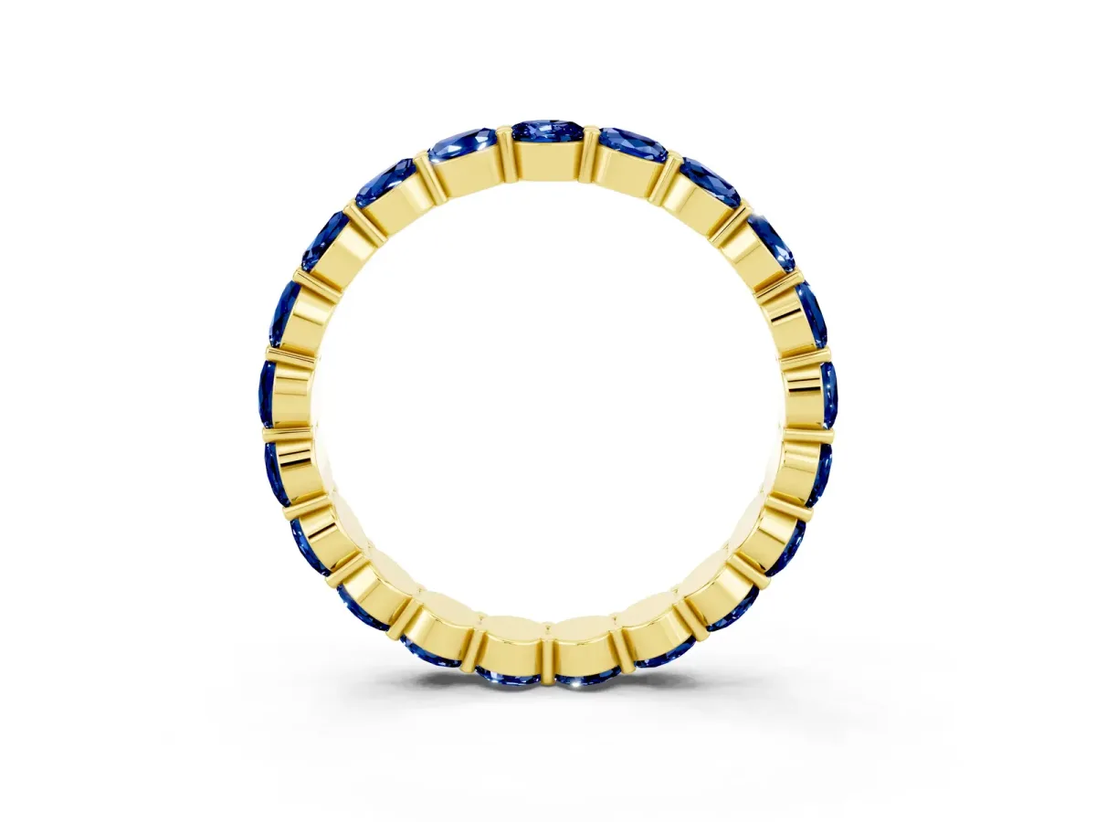 Round Blue Sapphire Eternity Band with U-Prong Setting Yellow gold