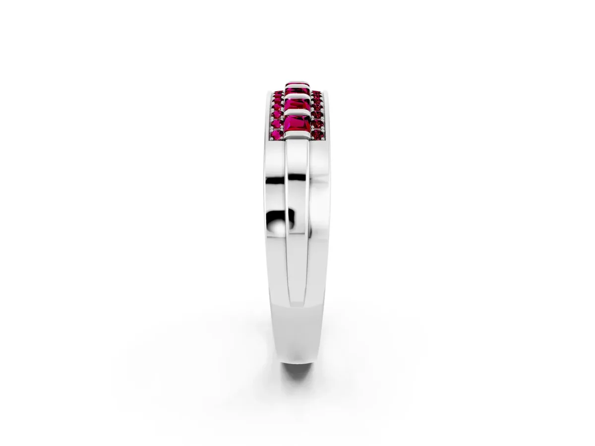 Bar-Set Princess Cut Garnet Pavé Band White gold