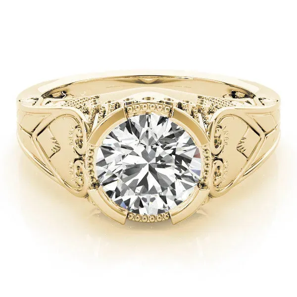 Round Cut Brilliant Solitaire Milgrain Bezel Engagement Ring Yellow gold