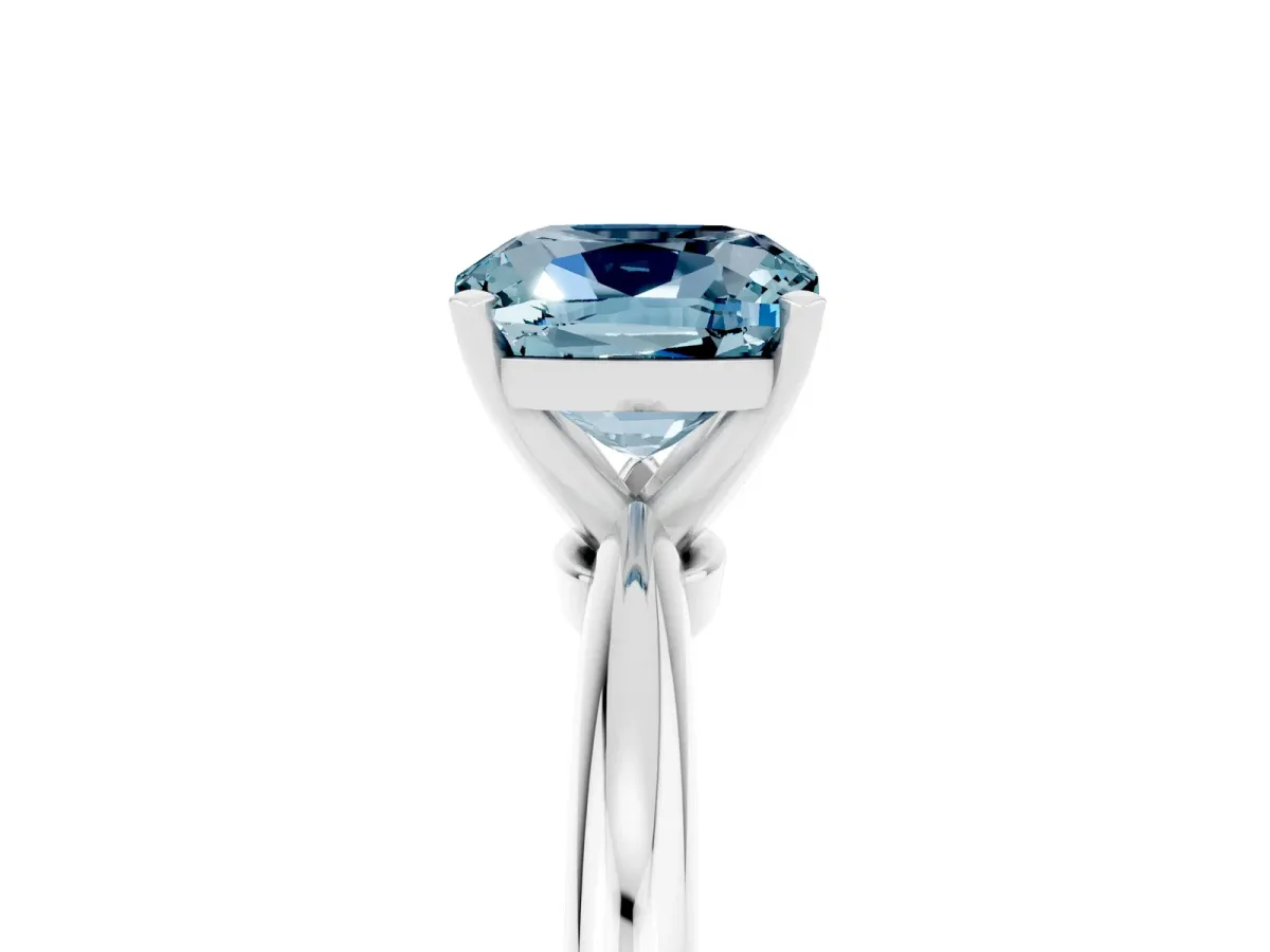 Cushion Cut Aquamarine Solitaire Ring with Six-Prong Setting and Classic Band Silver