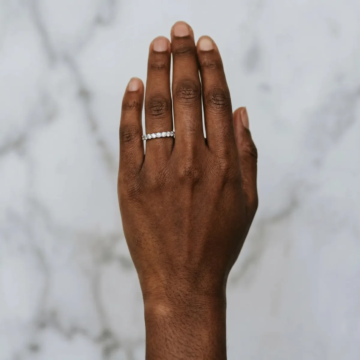 Round Cut Diamond Eternity Band with Shared Prong Setting White gold