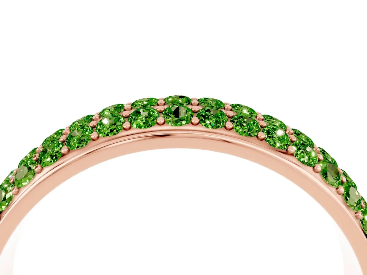 Three-Row Round Peridot Eternity Band with Shared Prong Setting Rose gold