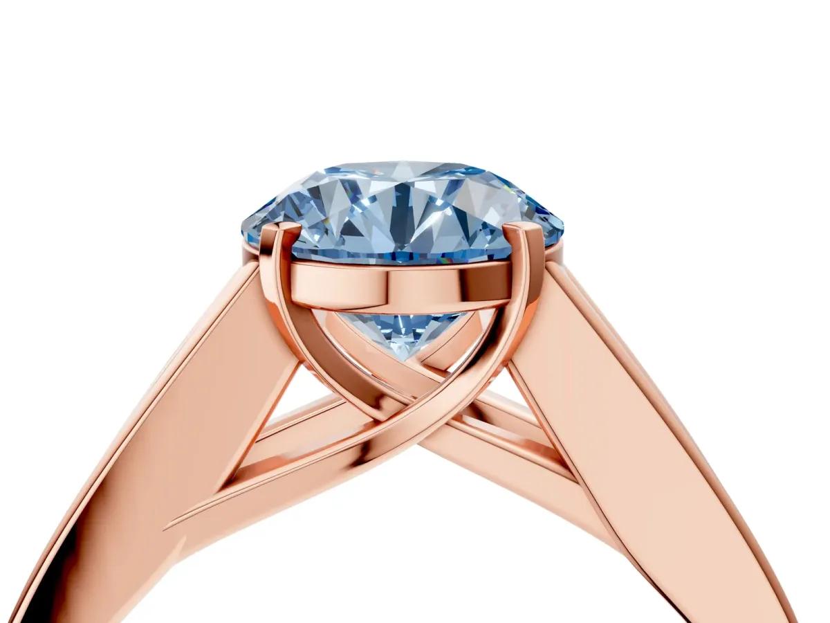 Fancy Blue Round Cut Cut Channel Set Solitaire Ring with Four-Prong Setting Rose gold