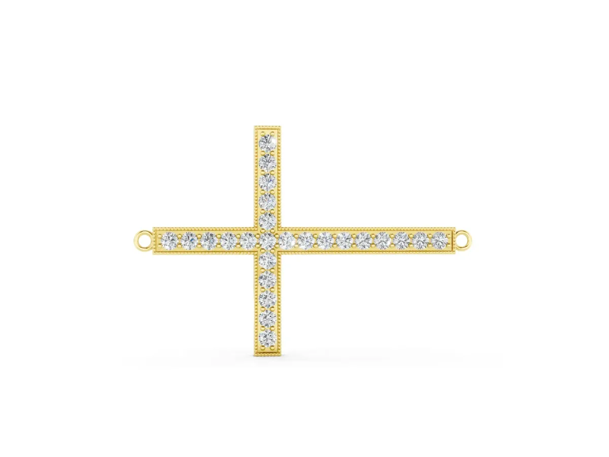 Pavé Round Diamond Cross Pendant Yellow gold