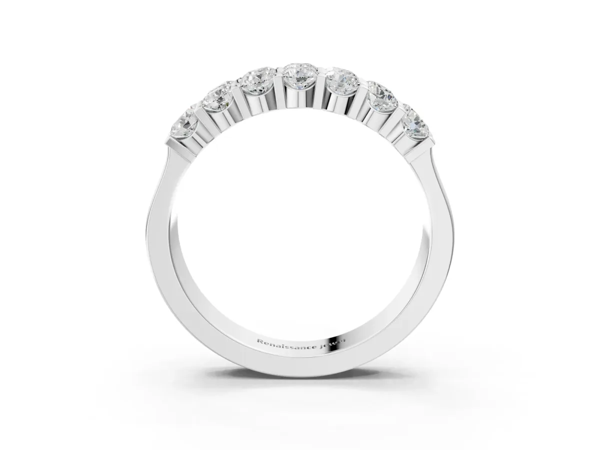 Three-Row Round Diamond Channel Band with Shared Prong Setting Silver