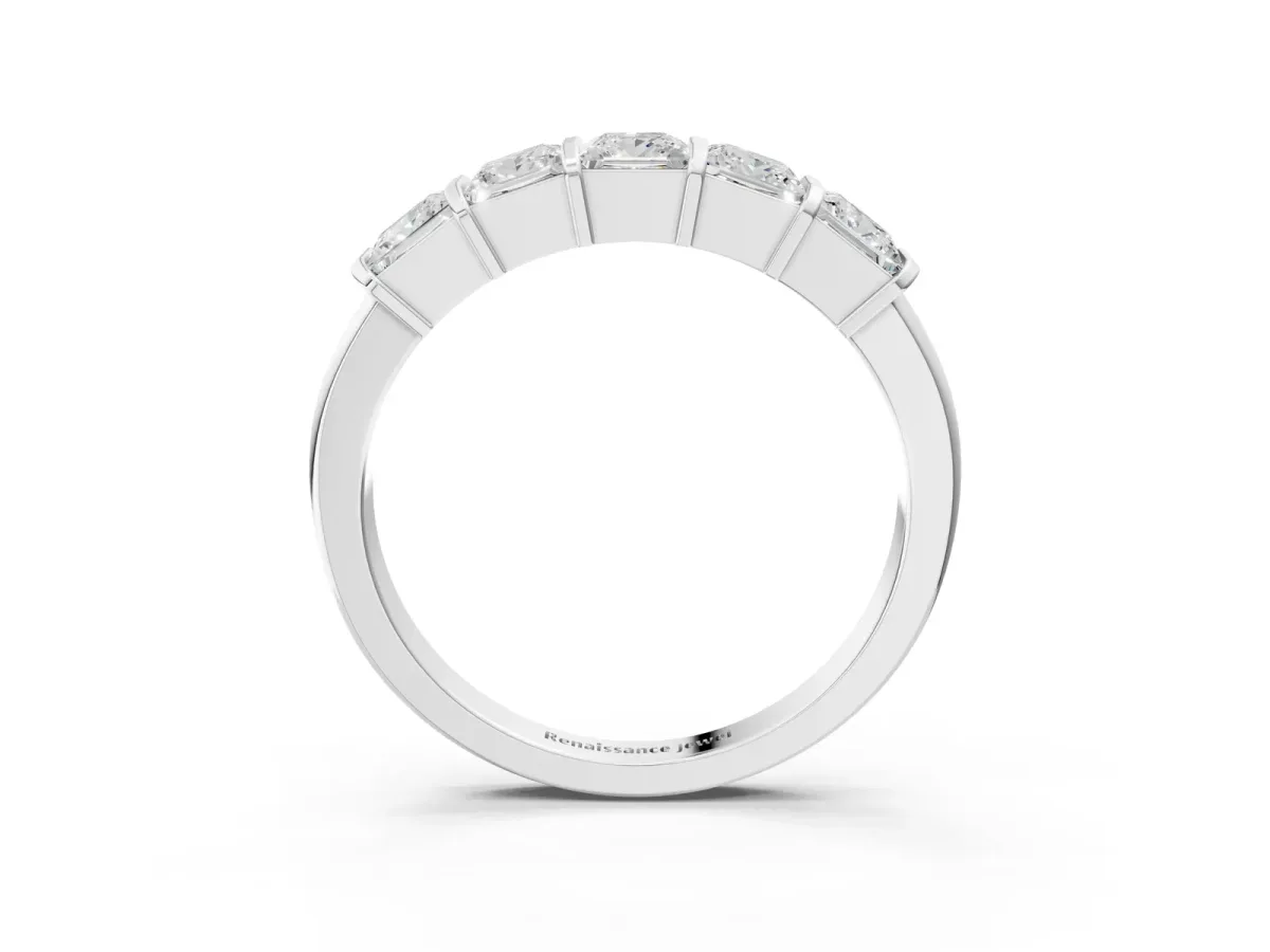 Princess Cut Channel Set Diamond Band with Bar Prong Setting Silver