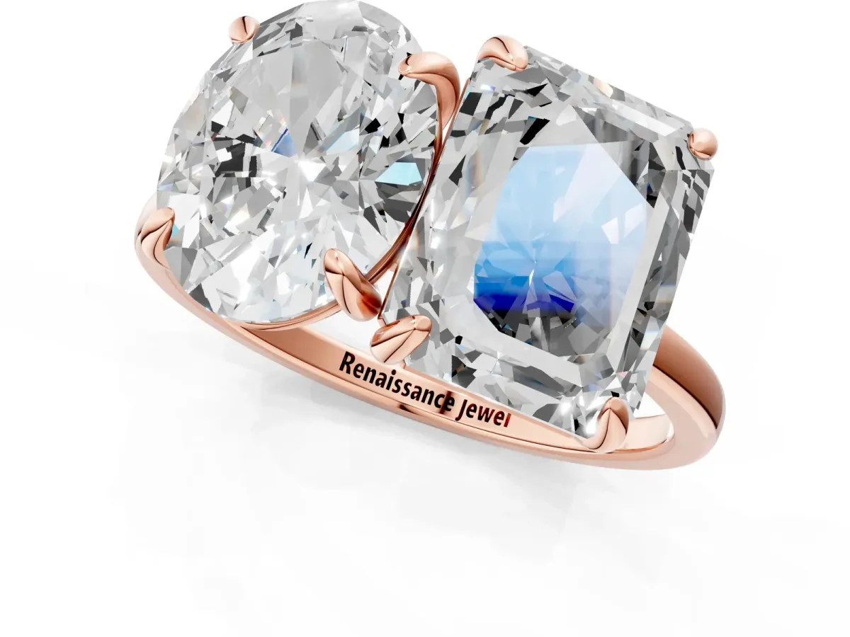 Oval and Radiant Toi Moi Ring with Prong Setting and Plain Band Rose gold