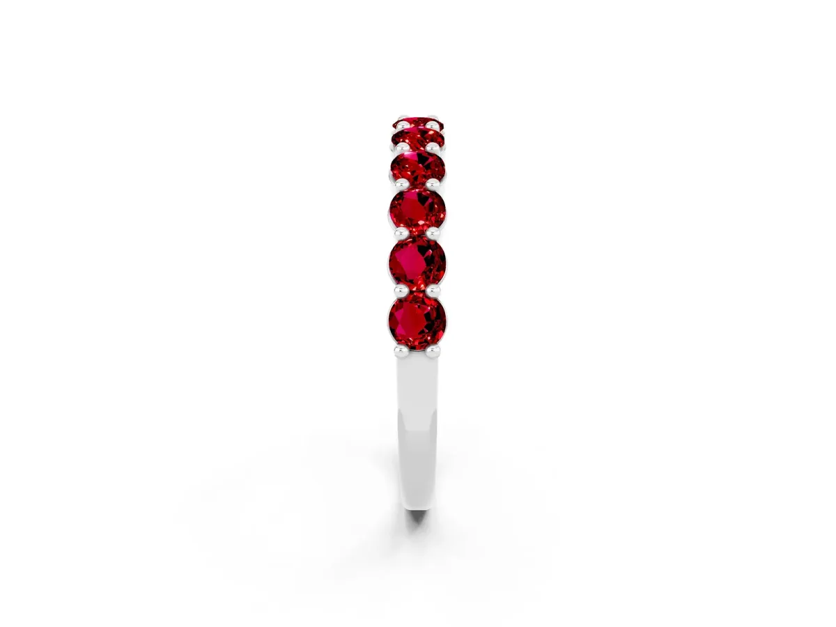 Round Ruby Half Eternity Band with Prong Setting Silver