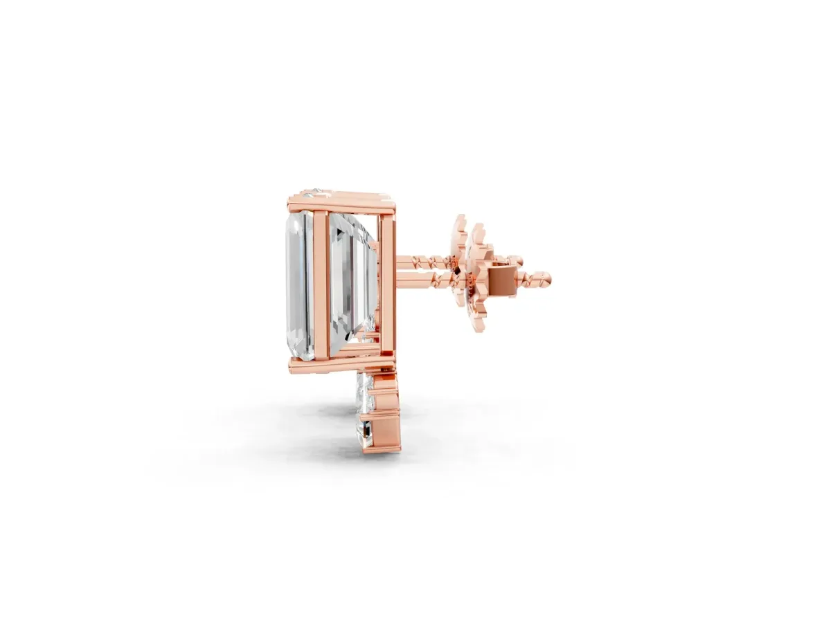 Emerald Cut Diamond Stud Earrings with Round and Oval Accents Rose gold