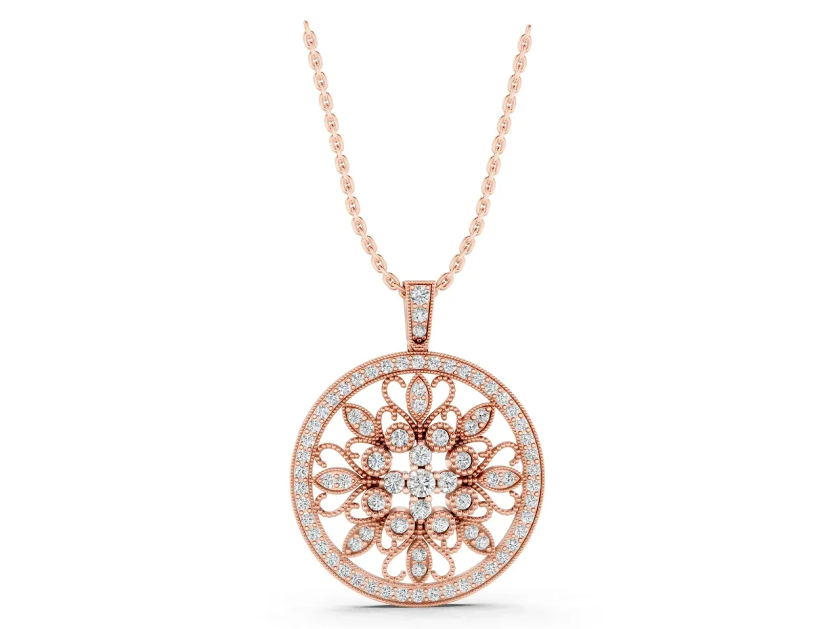 Round Pavé Diamond Filigree Pendant Rose gold