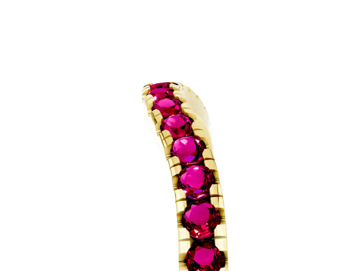 Garnet Pavé Curved Wedding Band Yellow gold