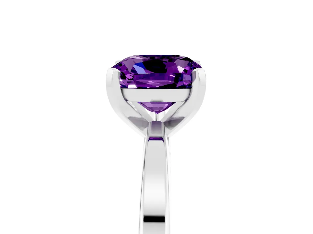 Cushion Cut Amethyst Solitaire Engagement Ring with Classic Band and Four-Prong Setting Silver
