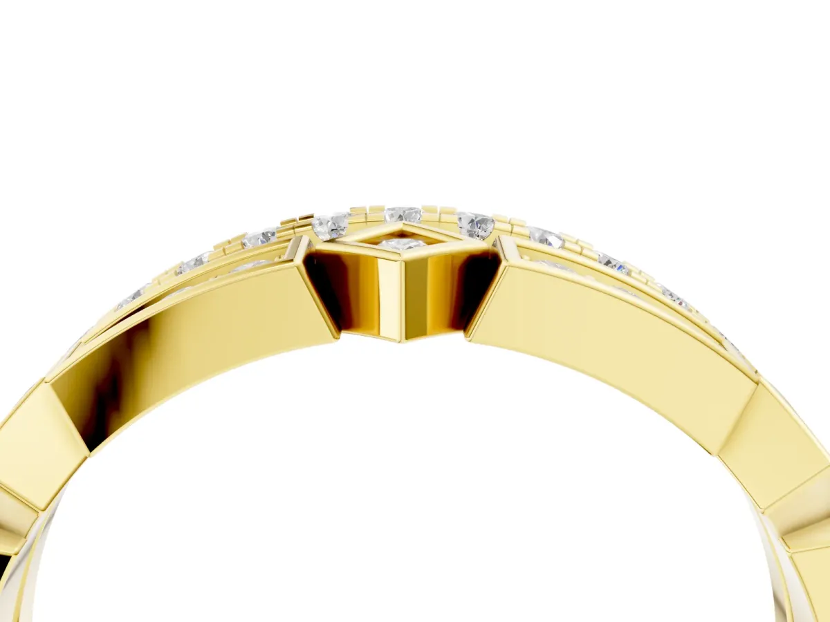 Pavé Round Diamond Channel Set Dual Band with Prong Setting Yellow gold