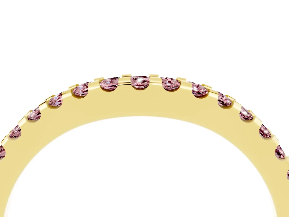Round Morganite Pavé Curved Wedding Band Yellow gold