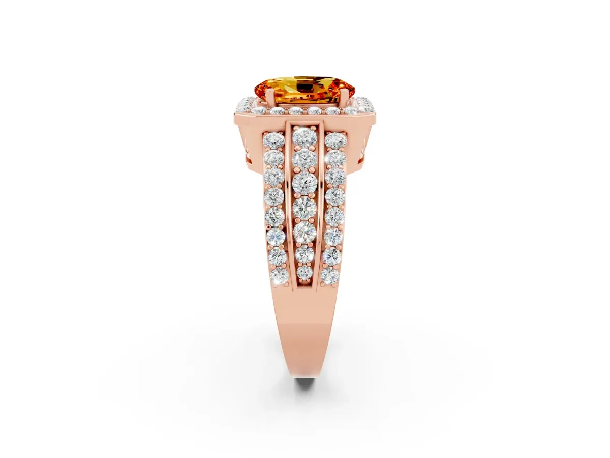 Oval Cut Halo Citrine Ring with Round Split Shank and Prong Setting Rose gold